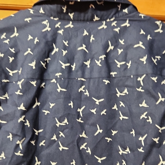 Foxcroft Navy Shirt with Bird Pattern - Picture 6 of 8